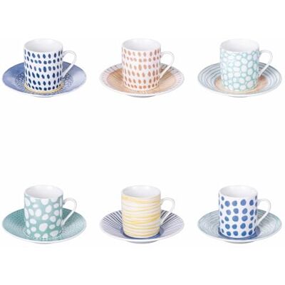 Tivoli 6 kopjes 90 ml met schotel porselein getij Tivoli 6 kopjes 90 ml met schotel porselein getij