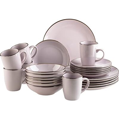 MÄSER Modern tafelservies voor 6 personen met messing rand, 24-delig met snijvormen zonder rand, lavendel MÄSER Modern tafelservies voor 6 personen met messing rand, 24-delig met snijvormen zonder rand, lavendel