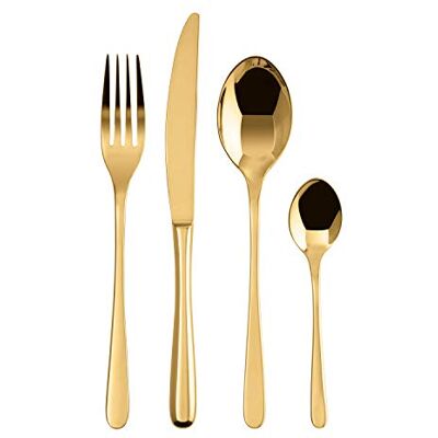 Sambonet , Bestekset van roestvrij staal, 24-delig, 6 vorken, messen, eetlepels, koffielepels, 6 personen, vaatwasmachinebestendig, roestvrij staal, goudkleurig Sambonet , Bestekset van roestvrij staal, 24-delig, 6 vorken, messen, eetlepels, koffielepels, 6 personen, vaatwasmachinebestendig, roestvrij staal, goudkleurig
