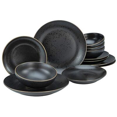 Creatable , 22707 Serie Industrial Gold Black 12-delig tafelservies voor 4 personen van aardewerk, vaatwasser- en magnetronbestendig, kwaliteitsproductie Creatable , 22707 Serie Industrial Gold Black 12-delig tafelservies voor 4 personen van aardewerk, vaatwasser- en magnetronbestendig, kwaliteitsproductie