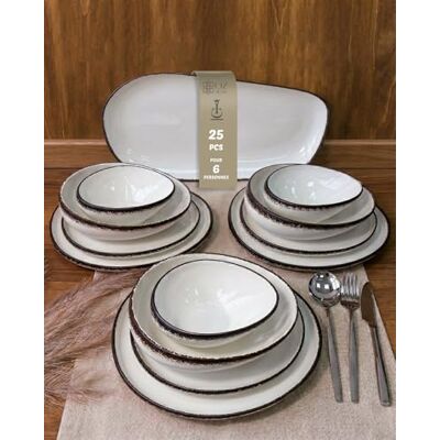 OZ HOME BRICARD Royan Serviesset 25-delig – Placemat & Porselein Borden – Tafelservies voor 6 personen met borden & diepe borden, kommen – servies en magnetron-/vaatwasmachinebestendig OZ HOME BRICARD Royan Serviesset 25-delig – Placemat & Porselein Borden – Tafelservies voor 6 personen met borden & diepe borden, kommen – servies en magnetron-/vaatwasmachinebestendig