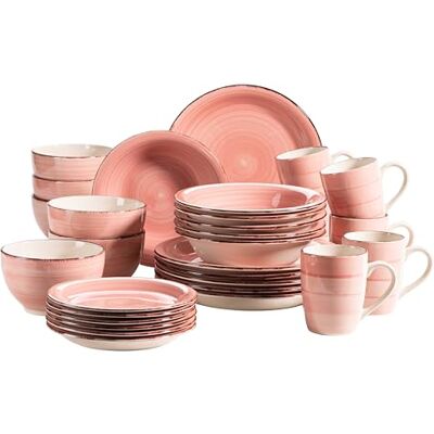 MÄSER 931615 Bel Tempo II Vintage 30-delig servies voor 6 personen, keramiek, handbeschilderd, roze MÄSER 931615 Bel Tempo II Vintage 30-delig servies voor 6 personen, keramiek, handbeschilderd, roze