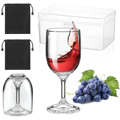 yotutun Wijnglas van kunststof, 2 stuks, 200 ml, afneembaar, onbreekbaar, herbruikbaar, met tas en doos voor reizen, kamperen, picknicks, tuinfeesten yotutun Wijnglas van kunststof, 2 stuks, 200 ml, afneembaar, onbreekbaar, herbruikbaar, met tas en doos voor reizen, kamperen, picknicks, tuinfeesten