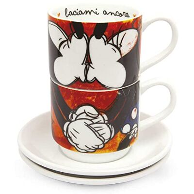 Egan PWM02I/S Set van 4 koffiekopjes, model Sweet Love, porselein, 80 ml, rood, 2 stuks Egan PWM02I/S Set van 4 koffiekopjes, model Sweet Love, porselein, 80 ml, rood, 2 stuks