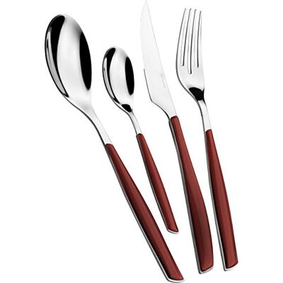 BUGATTI , Glamour Bestekset 24-delig 18/10 roestvrij staal met handvat MARSALA kleur handvat, bestekset voor 6 personen: 6 lepels, 6 vorken, 6 messen en 6 theelepels BUGATTI , Glamour Bestekset 24-delig 18/10 roestvrij staal met handvat MARSALA kleur handvat, bestekset voor 6 personen: 6 lepels, 6 vorken, 6 messen en 6 theelepels