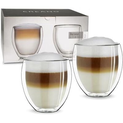Creano Dubbelwandig thermisch glas, 250 ml, set van 2, groot, hittebestendig borosilicaatglas. Creano Dubbelwandig thermisch glas, 250 ml, set van 2, groot, hittebestendig borosilicaatglas.