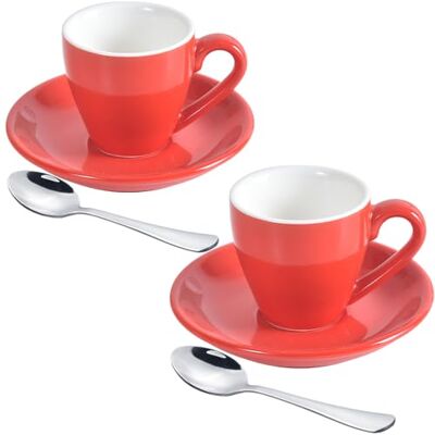 ionEgg Set van 2 porseleinen espressokopjes met schotel en mini-lepels van roestvrij staal, 80 ml, rood ionEgg Set van 2 porseleinen espressokopjes met schotel en mini-lepels van roestvrij staal, 80 ml, rood