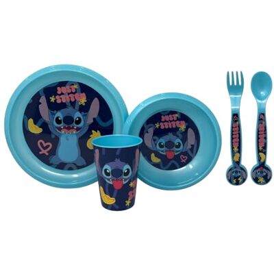 CARTOON Herbruikbare kunststof serviesset, 5 stuks, glazen borden, bestek voor kinderen, eetset (Stitch (1)) CARTOON Herbruikbare kunststof serviesset, 5 stuks, glazen borden, bestek voor kinderen, eetset (Stitch (1))