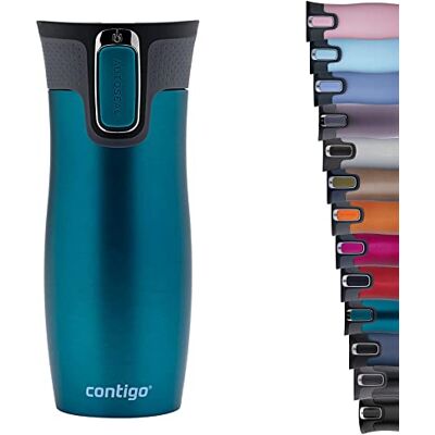 Contigo West Loop Autoseal Thermosfles voor op reis, roestvrij staal, lekvrij, met BPA-vrij deksel, gemakkelijk te reinigen, 470 ml, Bay Contigo West Loop Autoseal Thermosfles voor op reis, roestvrij staal, lekvrij, met BPA-vrij deksel, gemakkelijk te reinigen, 470 ml, Bay