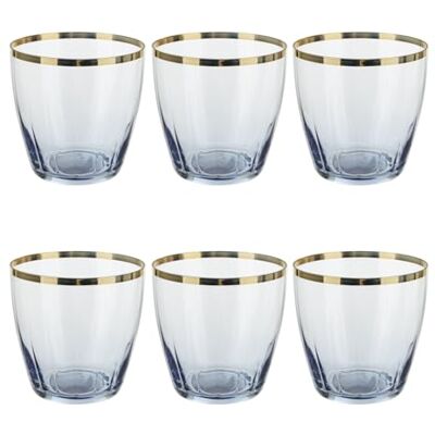 KASANOVA Set van 6 blauwe waterglazen 365 ml met glanzende gouden rand KASANOVA Set van 6 blauwe waterglazen 365 ml met glanzende gouden rand