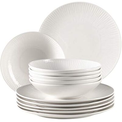 MÄSER 931461 Dalia tafelservies voor 6 personen van wit porselein in hotelkwaliteit 12-delig in vintage design duurzaam porselein MÄSER 931461 Dalia tafelservies voor 6 personen van wit porselein in hotelkwaliteit 12-delig in vintage design duurzaam porselein