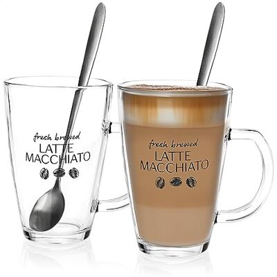 com-four ® 2x latte macchiatoglas latte macchiatoglazen met lepels koffieglazen met handgrepen drinkglazen voor thee, koffie, cacao com-four ® 2x latte macchiatoglas latte macchiatoglazen met lepels koffieglazen met handgrepen drinkglazen voor thee, koffie, cacao