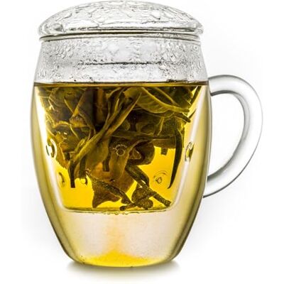 Creano Theeglas Alles in één, Groot glazen theekopje met zeef en deksel, 400ml ONE ideale theemaker Creano Theeglas Alles in één, Groot glazen theekopje met zeef en deksel, 400ml ONE ideale theemaker