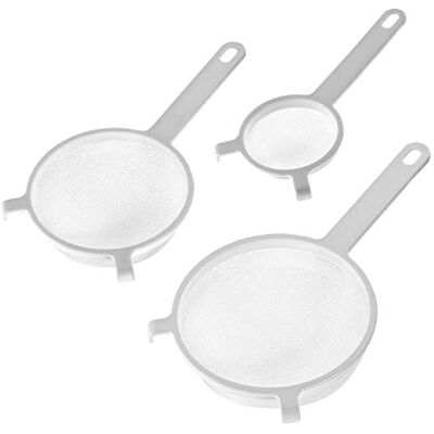 Westmark Speciale zeef 3-delig, Ø 8, 14 en 18 cm, theezeef Voor afdruipen, filteren en strooien, 2 haken, ophangoog, kunststof, BPA-vrij, wit, 128722E6 Westmark Speciale zeef 3-delig, Ø 8, 14 en 18 cm, theezeef Voor afdruipen, filteren en strooien, 2 haken, ophangoog, kunststof, BPA-vrij, wit, 128722E6