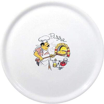 HENDI Pizzabord van porselein, motief: pizzabaker, vaatwasser- en magnetronbestendig, diameter 310 mm, wit HENDI Pizzabord van porselein, motief: pizzabaker, vaatwasser- en magnetronbestendig, diameter 310 mm, wit