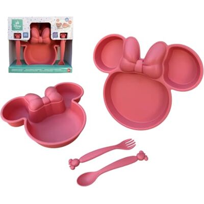 CARTOON 4-delige set voor Minnie Disney voedselborden en bestek van kunststof, herbruikbaar, in de magnetron, maaltijd- en bestekset in de vorm van een maaltijd voor kinderen CARTOON 4-delige set voor Minnie Disney voedselborden en bestek van kunststof, herbruikbaar, in de magnetron, maaltijd- en bestekset in de vorm van een maaltijd voor kinderen