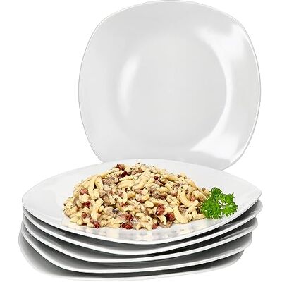 MamboCat Lotta Set van 6 platte borden van wit porselein voor 6 personen, grote borden voor hoofdmaaltijden, barbecue enz. I Chique servies voor ontbijt, lunch, koffie MamboCat Lotta Set van 6 platte borden van wit porselein voor 6 personen, grote borden voor hoofdmaaltijden, barbecue enz. I Chique servies voor ontbijt, lunch, koffie