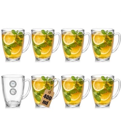 com-four ® Set van 8 theeglazen van gehard glas, 400 ml, duurzame mok Warmte met handvat groot glas voor thee, cacao, koffie en cappuccino com-four ® Set van 8 theeglazen van gehard glas, 400 ml, duurzame mok Warmte met handvat groot glas voor thee, cacao, koffie en cappuccino