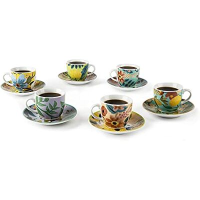 Excelsa Set van 6 koffiekopjes met bloemenschotel Excelsa Set van 6 koffiekopjes met bloemenschotel