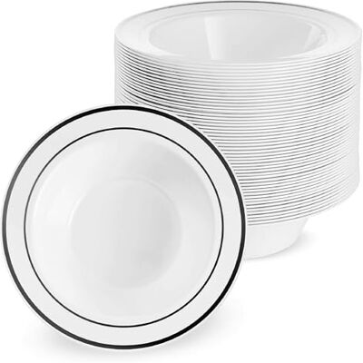 MATANA 25 witte kunststof kommen met zwarte rand (360 ml) – soepkommen, soepborden voor bruiloften, verjaardagen, doopfeesten, Kerstmis en feestjes – robuust en herbruikbaar MATANA 25 witte kunststof kommen met zwarte rand (360 ml) – soepkommen, soepborden voor bruiloften, verjaardagen, doopfeesten, Kerstmis en feestjes – robuust en herbruikbaar