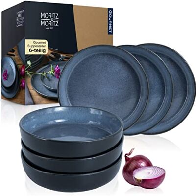 Moritz & Moritz Set van 6 soepborden, blauw, soepborden voor 6 personen, porselein, vaatwasser- en magnetronbestendig Moritz & Moritz Set van 6 soepborden, blauw, soepborden voor 6 personen, porselein, vaatwasser- en magnetronbestendig