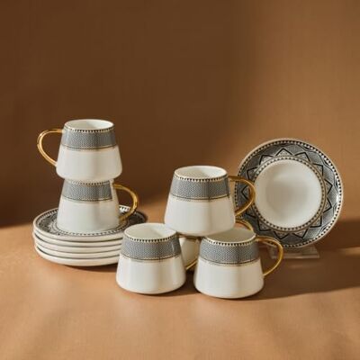 KARACA Globe Turkse koffiekopjes, set met schoteltjes, voor 6 personen, 12-delig, 6 espressokopjes en 6 schoteltjes, mochatbekers, cappuccino, koffieserviesset van porselein KARACA Globe Turkse koffiekopjes, set met schoteltjes, voor 6 personen, 12-delig, 6 espressokopjes en 6 schoteltjes, mochatbekers, cappuccino, koffieserviesset van porselein