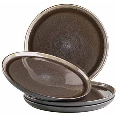 MÄSER Niara Moderne platte bordenset voor 4 personen in spannende vintage look, grote platte borden van keramiek, aardewerk, grijs/zwart MÄSER Niara Moderne platte bordenset voor 4 personen in spannende vintage look, grote platte borden van keramiek, aardewerk, grijs/zwart