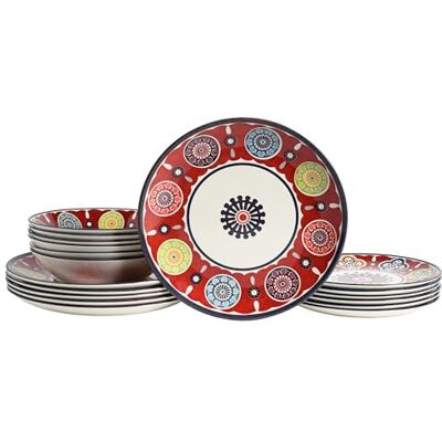Creatable , 24009 Sumaya Red 18-delig tafelservies voor 6 personen, aardewerk borden, vaatwasser- en magnetronbestendig, kwaliteitsproductie Creatable , 24009 Sumaya Red 18-delig tafelservies voor 6 personen, aardewerk borden, vaatwasser- en magnetronbestendig, kwaliteitsproductie