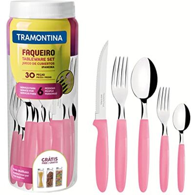 Tramontina Ipanema Bestekset voor 6 personen, 30-delig, roestvrij staal, roze handvat Tramontina Ipanema Bestekset voor 6 personen, 30-delig, roestvrij staal, roze handvat