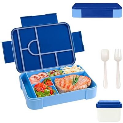 Zyluniy Lunchbox voor kinderen met vakken, 1330 ml, picknickbox voor kinderen, bento box, lekvrij, lunchbox met bestek, lunchbox voor volwassenen, meisjes en jongens, school, picknick, werk Zyluniy Lunchbox voor kinderen met vakken, 1330 ml, picknickbox voor kinderen, bento box, lekvrij, lunchbox met bestek, lunchbox voor volwassenen, meisjes en jongens, school, picknick, werk