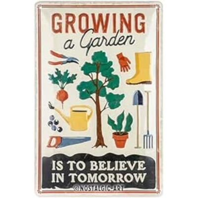 ART Retro metalen bord, 20 x 30 cm, Growing a Garden, cadeau-idee voor tuinliefhebbers, metaal, vintage design met spreuk ART Retro metalen bord, 20 x 30 cm, Growing a Garden, cadeau-idee voor tuinliefhebbers, metaal, vintage design met spreuk