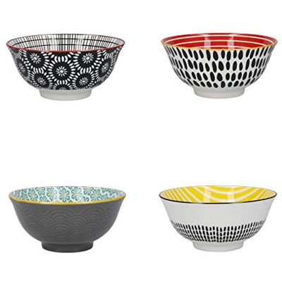 KitchenCraft Keramische kommen met motief "Monochroom", geleverd in een geschenkdoos, 15 cm, set van 4 KitchenCraft Keramische kommen met motief "Monochroom", geleverd in een geschenkdoos, 15 cm, set van 4