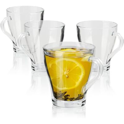 com-four ® 4 x theeglazen met handvat, 300 ml koffieglas van glas com-four ® 4 x theeglazen met handvat, 300 ml koffieglas van glas
