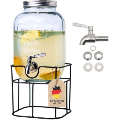 INTIRILIFE Drankdispenser 4 liter glas met frame en kraan sapdispenser, waterdispenser, limonadedispenser, glazen container voor dranken INTIRILIFE Drankdispenser 4 liter glas met frame en kraan sapdispenser, waterdispenser, limonadedispenser, glazen container voor dranken