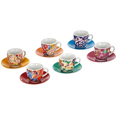 Excelsa Kimono Set van 6 koffiekopjes met schotel, porselein, meerkleurig Excelsa Kimono Set van 6 koffiekopjes met schotel, porselein, meerkleurig