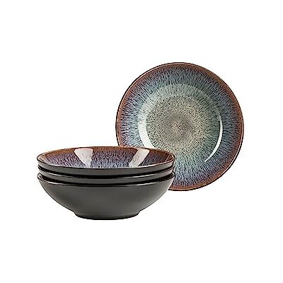 MÄSER 935130 Serie Teona set van 4 soepborden met reactief email groen en bruin, 4 grote soepborden voor pasta en soepen van keramiek in moderne en discrete komvorm, steengoed MÄSER 935130 Serie Teona set van 4 soepborden met reactief email groen en bruin, 4 grote soepborden voor pasta en soepen van keramiek in moderne en discrete komvorm, steengoed