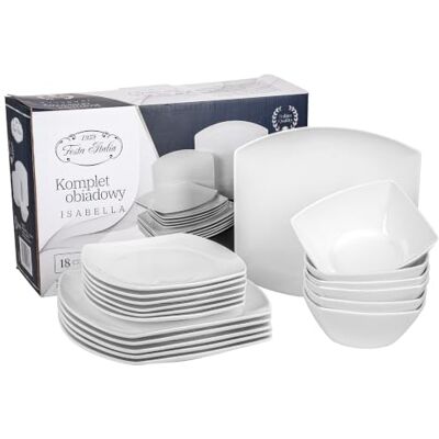 Festa Italia Tafelservies voor 6 personen, 18-delige set, soepborden, platte borden, dessertborden, wit porselein, Services de Vaisselle carré en porcelaine blanche géométrie nette avec assiettes 25,6 cm et creuses 16 cm Festa Italia Tafelservies voor 6 personen, 18-delige set, soepborden, platte borden, dessertborden, wit porselein, Services de Vaisselle carré en porcelaine blanche géométrie nette avec assiettes 25,6 cm et creuses 16 cm