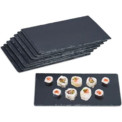 Relaxdays Set van 8 rechthoekige leisteen dienbladen 26 x 16 cm Voor kaas, sushi, desserts, buffet Antraciet Relaxdays Set van 8 rechthoekige leisteen dienbladen 26 x 16 cm Voor kaas, sushi, desserts, buffet Antraciet