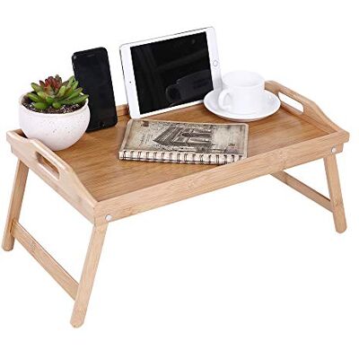 KKTONER Beddienblad van bamboe met inklapbare poten, draagbaar dienblad voor laptop, snackdienblad, ontbijtblad, bedtafel, tekentafel (50) KKTONER Beddienblad van bamboe met inklapbare poten, draagbaar dienblad voor laptop, snackdienblad, ontbijtblad, bedtafel, tekentafel (50)
