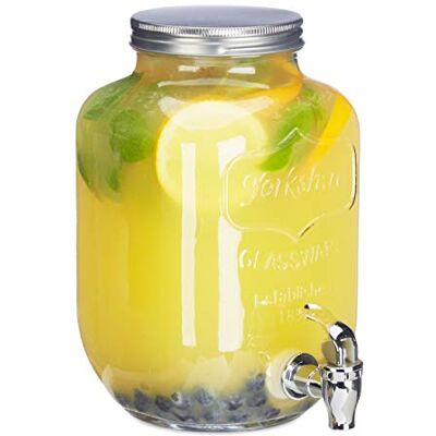 Relaxdays 10023429 dispenser 3,5 l, limonade, karaf glas kraan, retro vintage, drinkfontein, transparant, roestvrij staal, kunststof, 1 stuk Relaxdays 10023429 dispenser 3,5 l, limonade, karaf glas kraan, retro vintage, drinkfontein, transparant, roestvrij staal, kunststof, 1 stuk