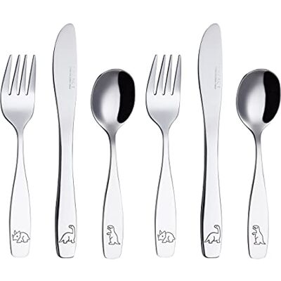Exzact Kinderbestek roestvrij staal 6 stuks set/kinderbestek/peuterkeukengerei/bestek 2 x vorken, 2 x veilige dinermessen, 2 x tafellepels gegraveerd design jongensbestek dinosaurussen Exzact Kinderbestek roestvrij staal 6 stuks set/kinderbestek/peuterkeukengerei/bestek 2 x vorken, 2 x veilige dinermessen, 2 x tafellepels gegraveerd design jongensbestek dinosaurussen