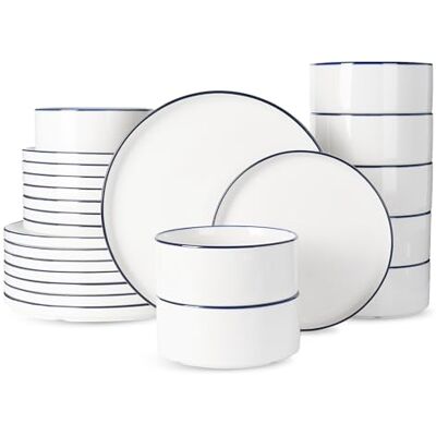 Richmount Porseleinen servies 18-delig, wit met donkerblauwe rand Richmount Porseleinen servies 18-delig, wit met donkerblauwe rand