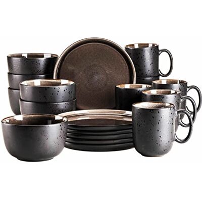 MÄSER 934020 Modern servies voor 6 personen in spannende vintage look 18-delig keramiek grijs zwart steengoed Niara MÄSER 934020 Modern servies voor 6 personen in spannende vintage look 18-delig keramiek grijs zwart steengoed Niara
