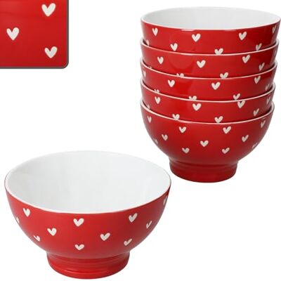 MamboCat Love Set van 6 mueslikommen, 300 ml, Ø 12,5 cm, rood porselein met witte harten, glanzend geëmailleerd met mat hartdecoratie, kom voor muesli, desserts en snacks MamboCat Love Set van 6 mueslikommen, 300 ml, Ø 12,5 cm, rood porselein met witte harten, glanzend geëmailleerd met mat hartdecoratie, kom voor muesli, desserts en snacks