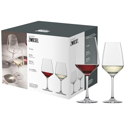 Schott Zwiesel Set van 8 Tulip glazen, 4 witte wijnglazen en rode wijnglazen, van Tritan-kristal, vaatwasmachinebestendig, gemaakt in Duitsland (artikelnummer 124094) Schott Zwiesel Set van 8 Tulip glazen, 4 witte wijnglazen en rode wijnglazen, van Tritan-kristal, vaatwasmachinebestendig, gemaakt in Duitsland (artikelnummer 124094)