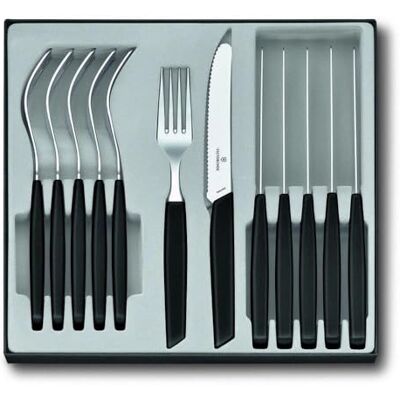 Victorinox Swiss Modern bestekset voor 6 personen, 12-delig, inclusief scherpe messen met gekarteld lemmet, kunststof handgrepen, zwart Victorinox Swiss Modern bestekset voor 6 personen, 12-delig, inclusief scherpe messen met gekarteld lemmet, kunststof handgrepen, zwart