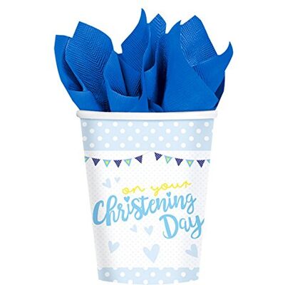 amscan Blue on Your Christening Day Paper Cups 266 ml 8 stuks kartonnen bekers voor doop, blauw, 266 ml, 9901953, eenheidsmaat amscan Blue on Your Christening Day Paper Cups 266 ml 8 stuks kartonnen bekers voor doop, blauw, 266 ml, 9901953, eenheidsmaat