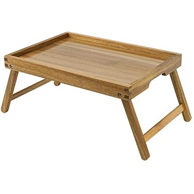 VaeFae Beddienblad van acacia, houten ontbijtdienblad met inklapbare poten, beddienblad voor eten en laptop, dienblad voor slaapkamer VaeFae Beddienblad van acacia, houten ontbijtdienblad met inklapbare poten, beddienblad voor eten en laptop, dienblad voor slaapkamer