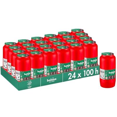 BOLSIUS grafkaarsen, 24 stuks, rood, brandduur 4 dagen, condoleancekaars, herdenkingskaarsen, schone branding, zonder palmolie BOLSIUS grafkaarsen, 24 stuks, rood, brandduur 4 dagen, condoleancekaars, herdenkingskaarsen, schone branding, zonder palmolie