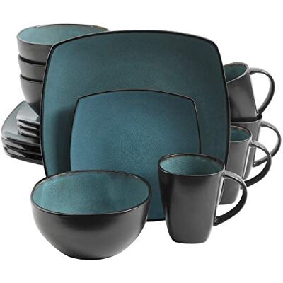 Gibson 99813.16R Elite Soho Lounge serviesset 16-delig Reactive Glaze Tutone groenblauw zwart Gibson 99813.16R Elite Soho Lounge serviesset 16-delig Reactive Glaze Tutone groenblauw zwart